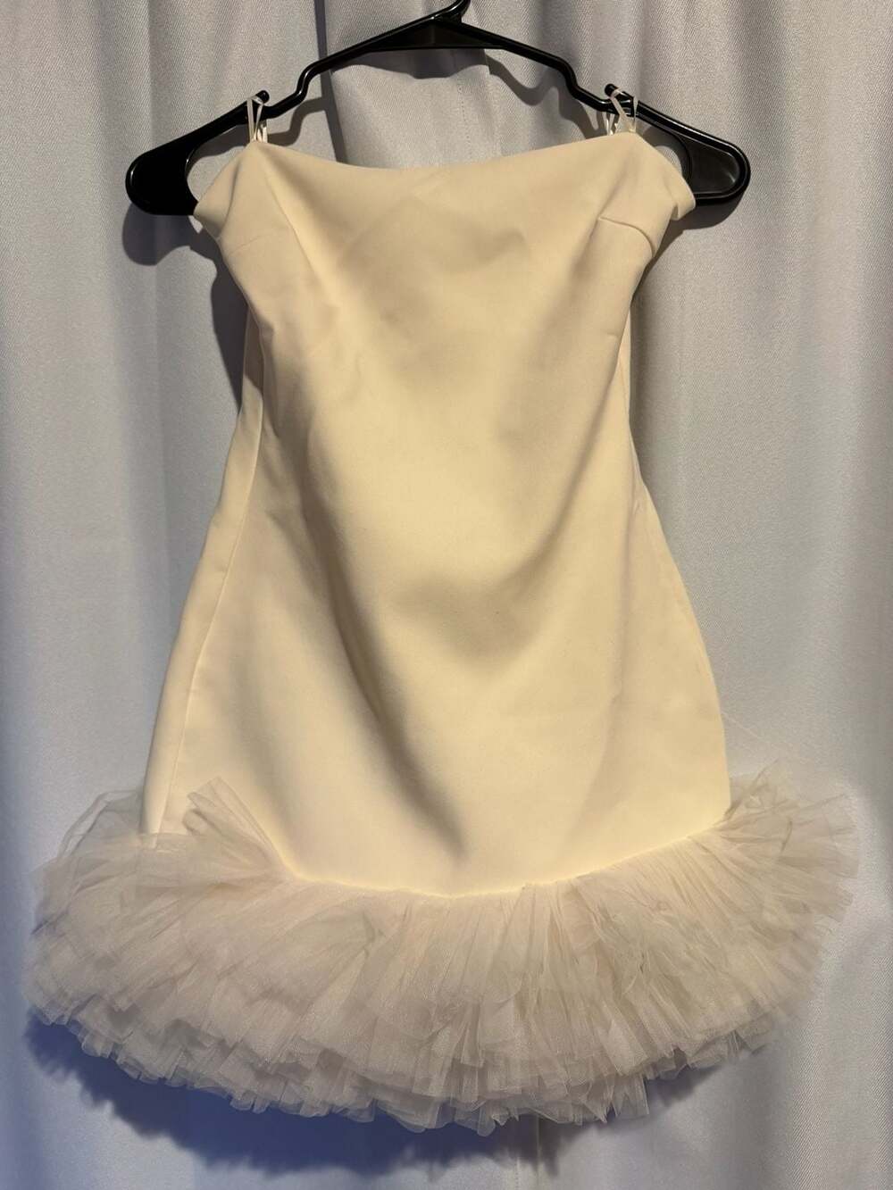 Zara Tulle Hem Mini Dress Size XS White Strapless Bridal